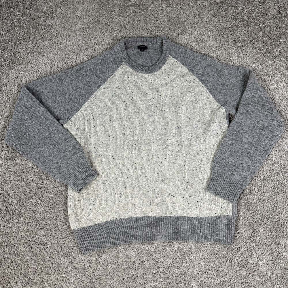 J.Crew Sweater Mens XL Gray Wool Blend Raglan Crewneck Speckled Knit Pullover